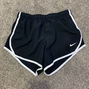 Girls black and white nike running shorts